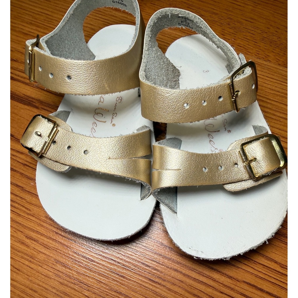 Salt Water Sandals Sun-San Sea Wee Gold Metallic Leather Toddler Baby Size 3 - Picture 7 of 9